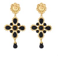 New Fashion Pearl Full Diamond Baroque Cross Palace Exaggerated Earrings sku image 1