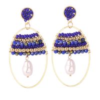 Korean Bohemian Hand Woven Geometric Rice Bead Creative Oval Earrings sku image 2