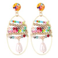 Korean Bohemian Hand Woven Geometric Rice Bead Creative Oval Earrings sku image 3