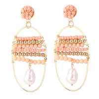 Korean Bohemian Hand Woven Geometric Rice Bead Creative Oval Earrings sku image 4