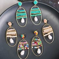 Boucles D&#39;oreilles Ovales Créatives En Perles De Riz Géométriques Tissées À La Main Bohème Coréenne main image 1