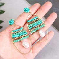 Korean Bohemian Hand Woven Geometric Rice Bead Creative Oval Earrings main image 3