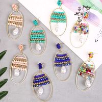 Boucles D&#39;oreilles Ovales Créatives En Perles De Riz Géométriques Tissées À La Main Bohème Coréenne main image 4