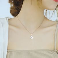 Korean Drop-shaped Hollow Inlaid Zircon Titanium Steel Pendant Necklace main image 6