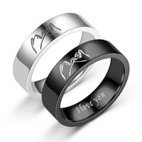 Titan Stahl Retro Liebe Ich Liebe Dich Hand In Hand Paar Ring main image 2