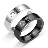 Titanium Steel Retro Love Ilove You Hand In Hand Couple Ring main image 1
