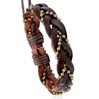 Retro  Woven Bead Chain Cowhide Bracelet main image 2