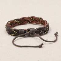 Retro  Woven Bead Chain Cowhide Bracelet main image 3