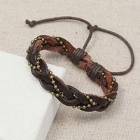 Retro  Woven Bead Chain Cowhide Bracelet main image 4