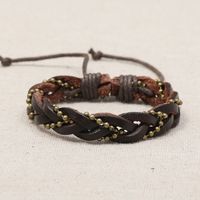 Retro  Woven Bead Chain Cowhide Bracelet main image 5