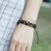 Retro  Woven Bead Chain Cowhide Bracelet main image 6