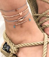 New  Fashion Creative Butterfly Shell Rhinestone 4-piece Anklet main image 2