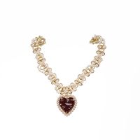 French Retro Braided Pearl Peach Heart Necklace main image 6