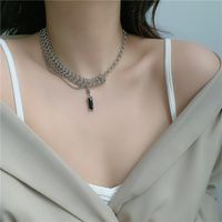 Korean New Trendy Luxury Black Gem Pendant Detachable Twist Stitching Necklace main image 1