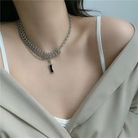 Korean New Trendy Luxury Black Gem Pendant Detachable Twist Stitching Necklace main image 3