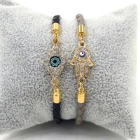 New Diamond-encrusted Eyes Palm Woven Leather Rope Couple Bracelet main image 1