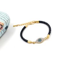 New Diamond-encrusted Eyes Palm Woven Leather Rope Couple Bracelet main image 6