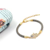 New Diamond-encrusted Eyes Palm Woven Leather Rope Couple Bracelet main image 5