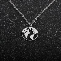 Titanium Steel World Map Peach Heart Pendant Necklace main image 3