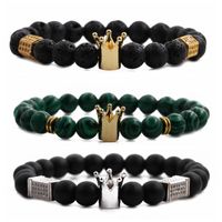 New   Malachite Volcanic Stone Crown Beaded Men's Bracelet main image 1