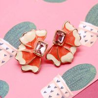 Color Drip Glaze Petal-shaped Square Diamond Flower Heart Silver Needle Earrings main image 5