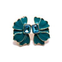 Color Drip Glaze Petal-shaped Square Diamond Flower Heart Silver Needle Earrings main image 3