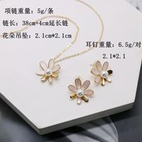 Beige Einfache Kleine Blume Anhänger Kurze Halskette Silber Nadel Ohrringe Gesetzt main image 4