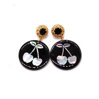 Black Round Resin Sheet Discoloration Pattern Silver Needle Earrings main image 6