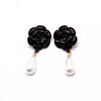 Boucles D&#39;oreilles Aiguilles En Argent 925 Fleur Rose Blanche Noire main image 6