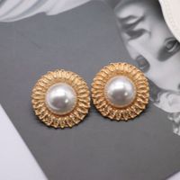 Large Round Exaggerated  Half-piece Imitation Pearl Silver Needle Stud Earrings main image 4