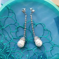Large Pearl   Retro Shaped Pearl White Diamond Tassel Earrings main image 5