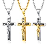 Vintage Religious  Classic Jesus Cross Stainless Steel Necklace sku image 5