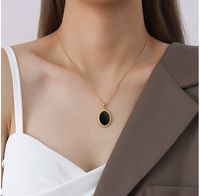Collar De Acero Titanio Con Colgante Ovalado De Concha Natural sku image 4