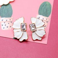 Color Drip Glaze Petal-shaped Square Diamond Flower Heart Silver Needle Earrings sku image 10