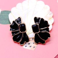 Color Drip Glaze Petal-shaped Square Diamond Flower Heart Silver Needle Earrings sku image 11