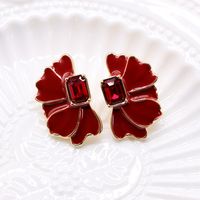 Color Drip Glaze Petal-shaped Square Diamond Flower Heart Silver Needle Earrings sku image 12