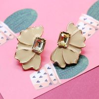 Color Drip Glaze Petal-shaped Square Diamond Flower Heart Silver Needle Earrings sku image 14