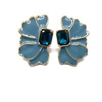 Color Drip Glaze Petal-shaped Square Diamond Flower Heart Silver Needle Earrings sku image 16