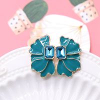 Color Drip Glaze Petal-shaped Square Diamond Flower Heart Silver Needle Earrings sku image 17