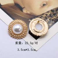 Large Round Exaggerated  Half-piece Imitation Pearl Silver Needle Stud Earrings sku image 3