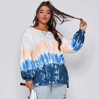 Nuevo Estilo De Mujer Costura Casual Cuello Redondo Suelto Degradado Tie-dye Suéter De Manga Larga sku image 1