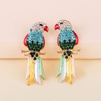 Retro Full Diamond Colorful Cute Animal Bird Earrings main image 3