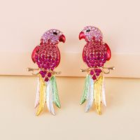 Retro Full Diamond Colorful Cute Animal Bird Earrings main image 4