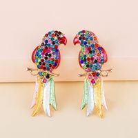 Retro Full Diamond Colorful Cute Animal Bird Earrings main image 5