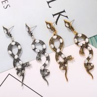 Hot Selling Exaggerated Snake Inlaid Pearl Python Earrings main image 5