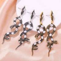 Hot Selling Exaggerated Snake Inlaid Pearl Python Earrings main image 4