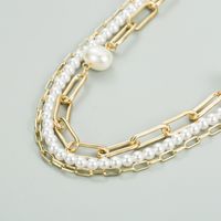 New Fashion Simple Multi-layer Metal Buckle Short Shiny Pearl Necklace main image 5