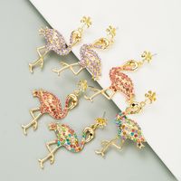 Boucles D&#39;oreilles Créatives Pour Femmes En Alliage De Flamant Rose Incrusté De Strass main image 1