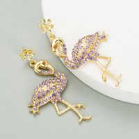 Boucles D&#39;oreilles Créatives Pour Femmes En Alliage De Flamant Rose Incrusté De Strass main image 5