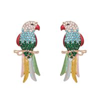 Retro Full Diamond Colorful Cute Animal Bird Earrings sku image 1